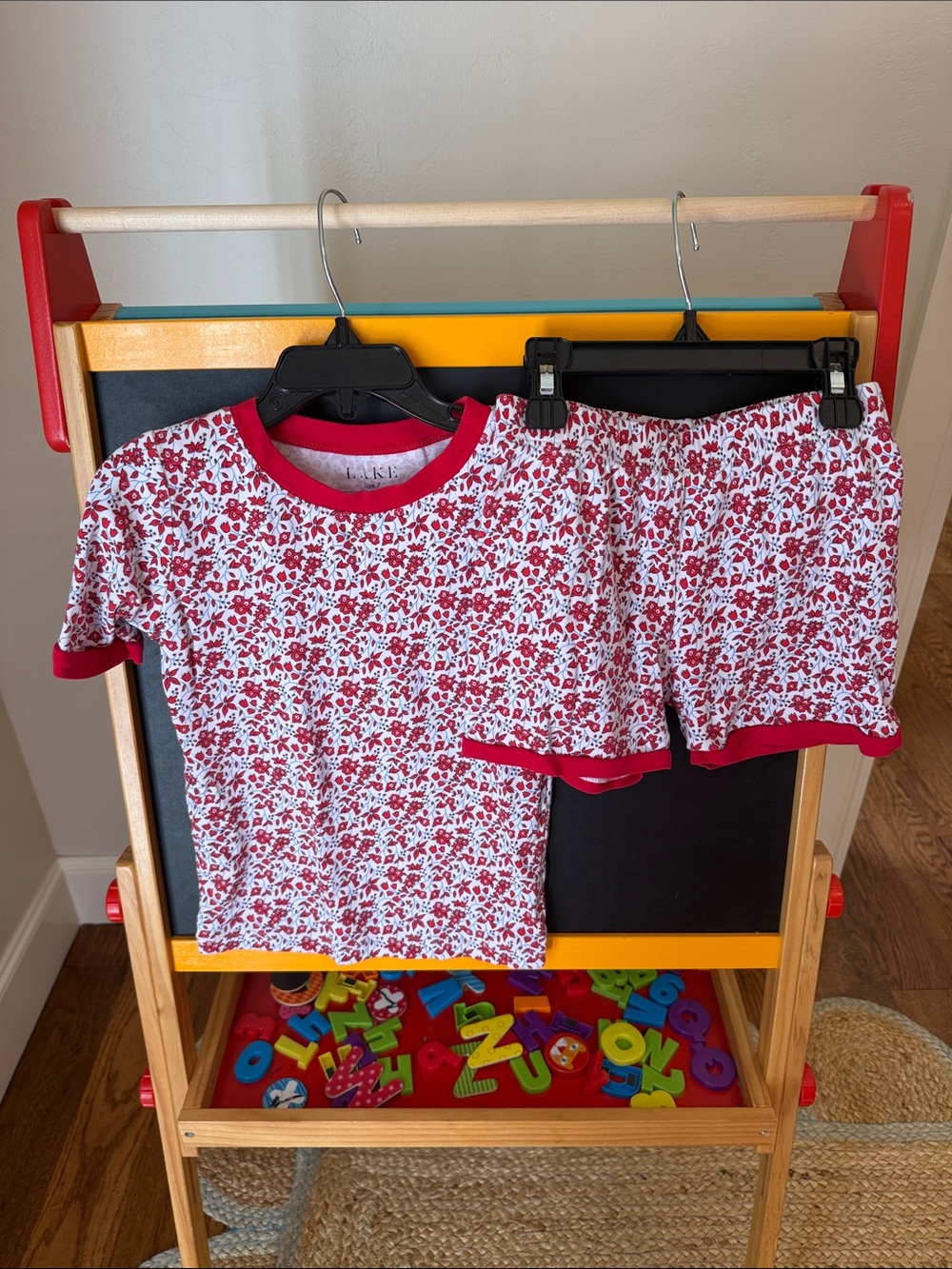 LAKE Red Floral Girls' Short Pajama Set with Contrast Trim